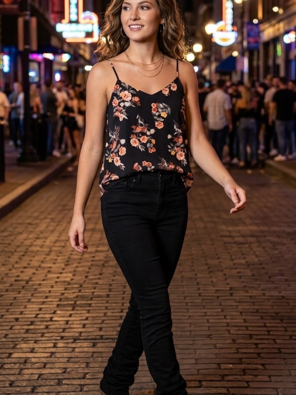 Pink Republic Black Floral Spaghetti Strap Cami